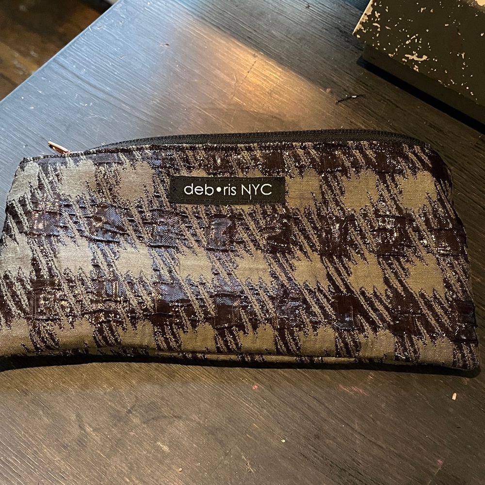 Hand crafted recycled houndstooth makeup bag